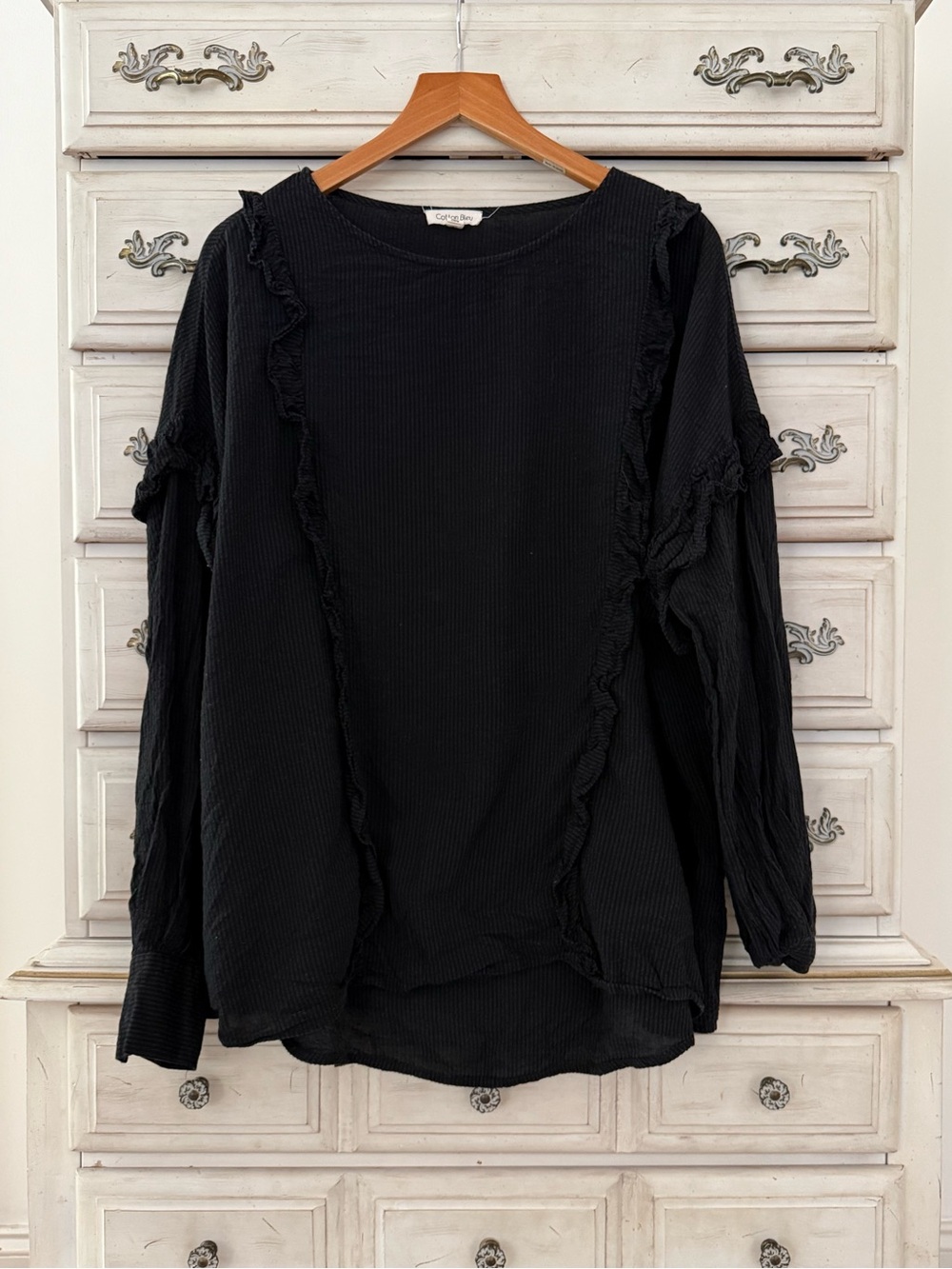 Vici Black Cotton Ruffle Trim Top